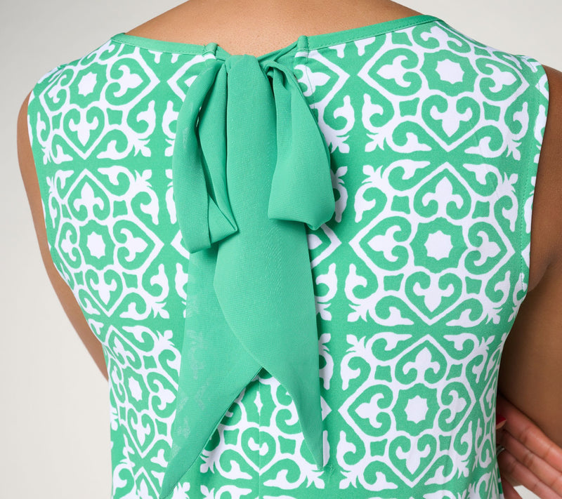 Susan Graver Petite Printed Liquid Knit A-Line Dress with Back Tie — View 13