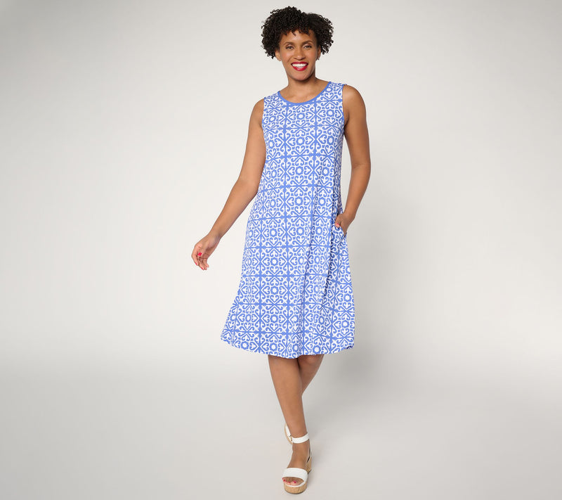 Susan Graver Petite Printed Liquid Knit A-Line Dress with Back Tie — View 5