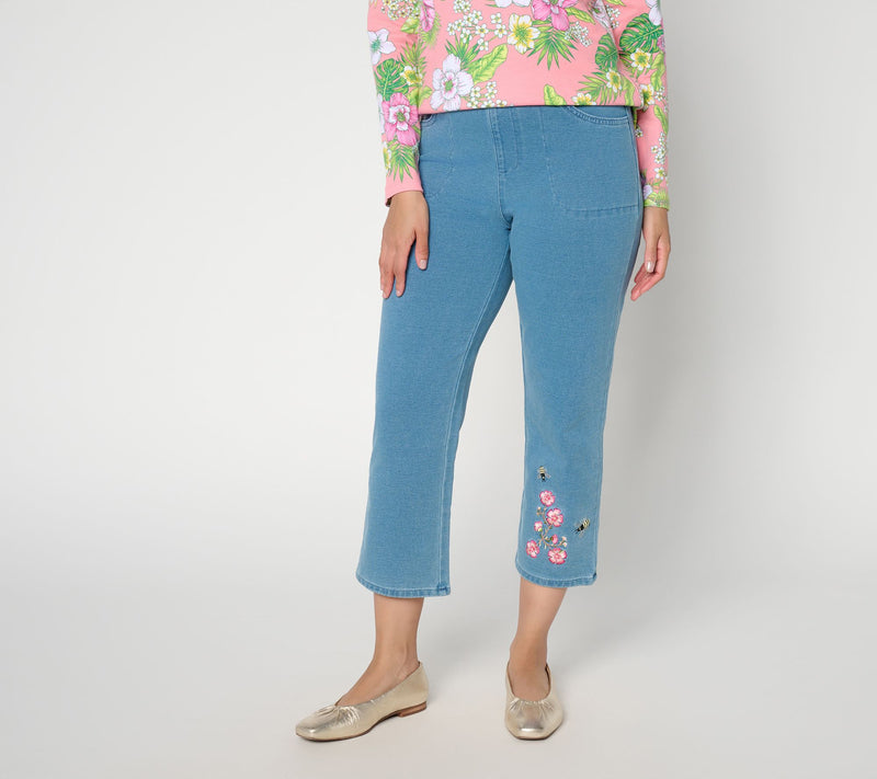 Quacker Factory DreamJeannes Beeutiful Cherry Blossom Crop Pants — Main view