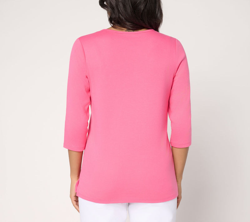 Quacker Factory Dixie Hummingbird Keyhole 3/4 Sleeve Top — View 4