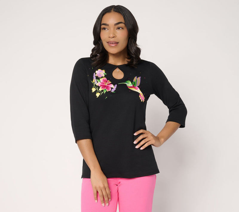Quacker Factory Dixie Hummingbird Keyhole 3/4 Sleeve Top — View 10