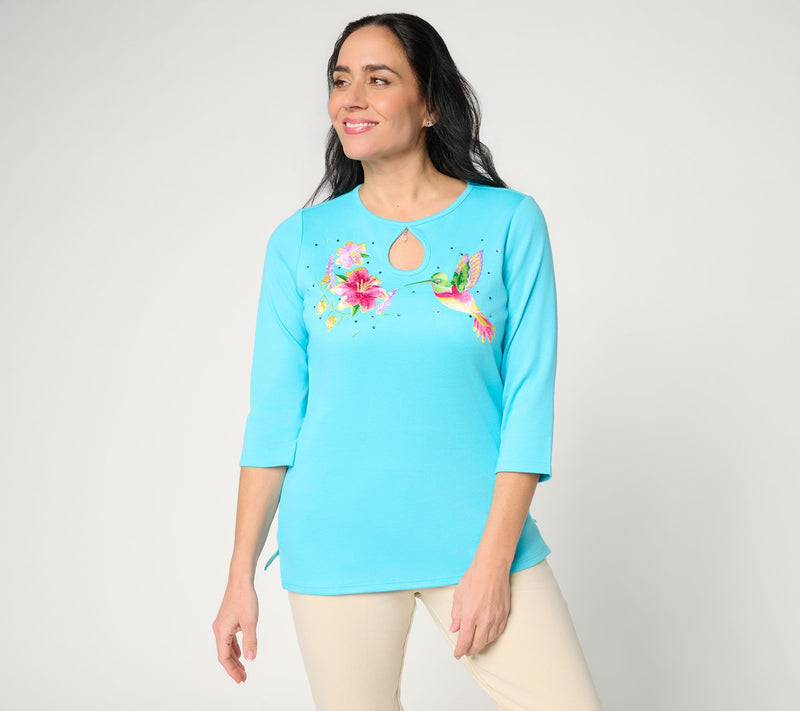 Quacker Factory Dixie Hummingbird Keyhole 3/4 Sleeve Top — View 12