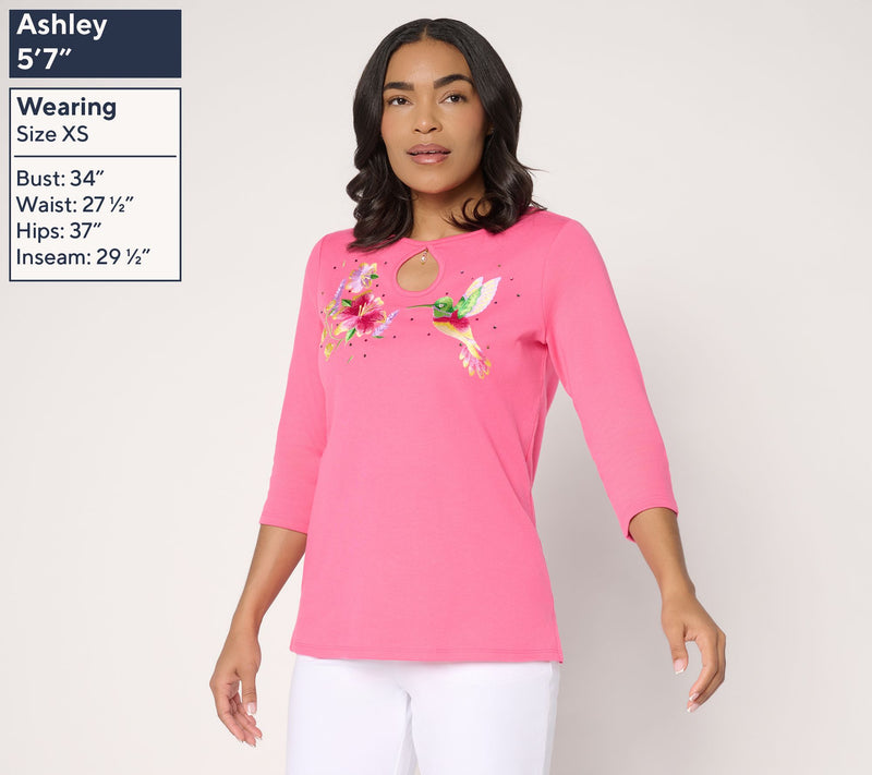 Quacker Factory Dixie Hummingbird Keyhole 3/4 Sleeve Top — View 3