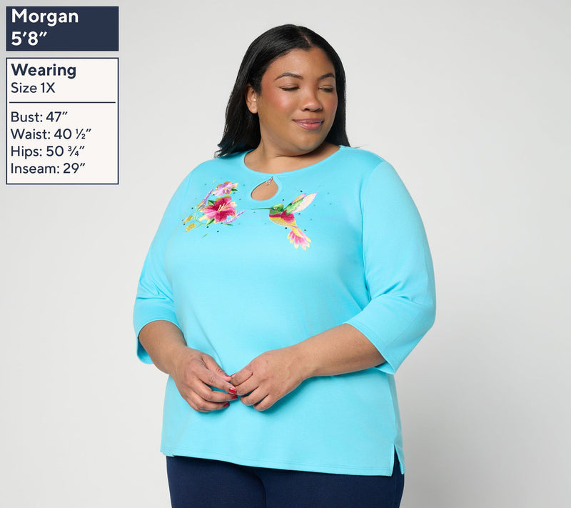 Quacker Factory Dixie Hummingbird Keyhole 3/4 Sleeve Top — View 2