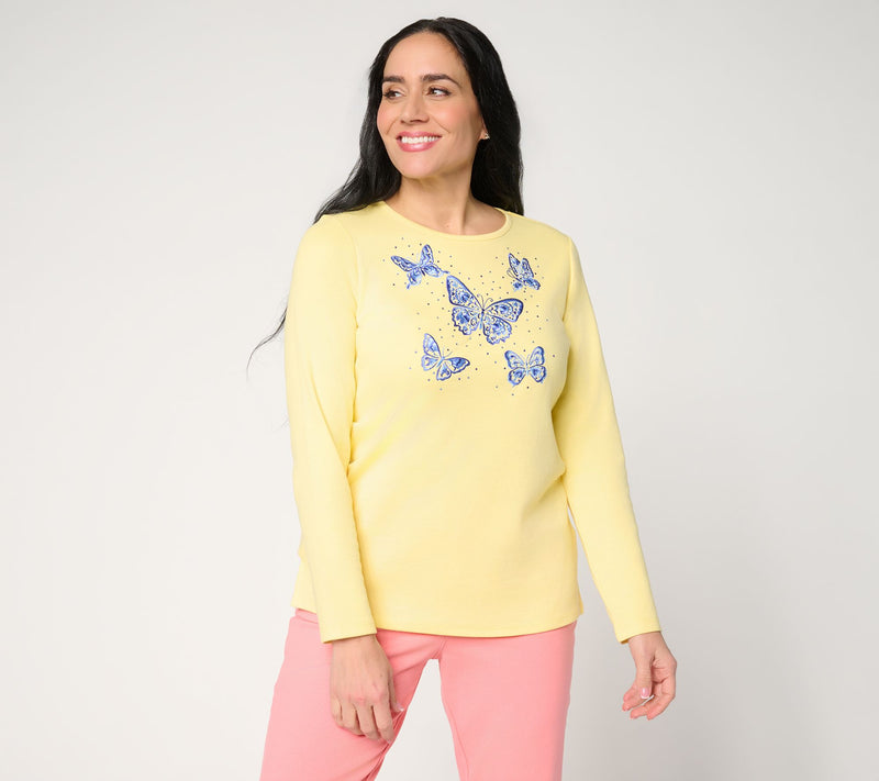 Quacker Factory Chinoiserie Butterflies Long Sleeve Top — View 10