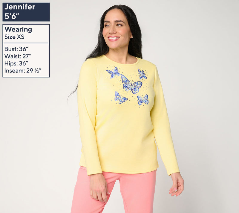 Quacker Factory Chinoiserie Butterflies Long Sleeve Top — View 3