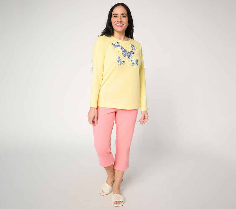 Quacker Factory Chinoiserie Butterflies Long Sleeve Top — View 5