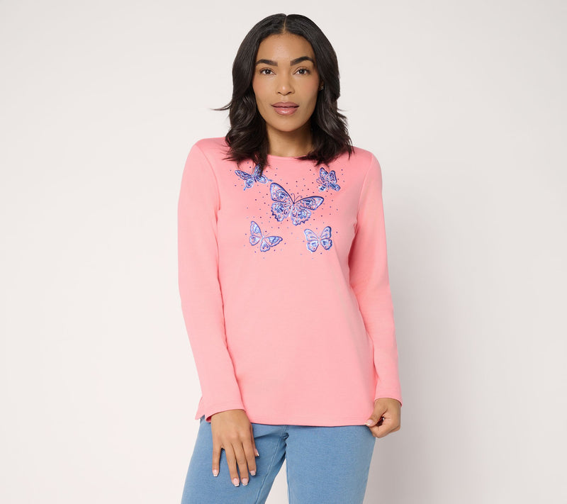 Quacker Factory Chinoiserie Butterflies Long Sleeve Top — View 12