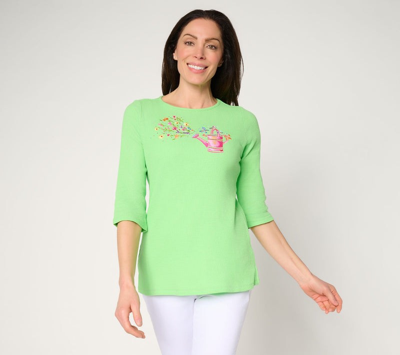 Quacker Factory Secret Garden Waffle Knit 3/4 Sleeve Top — View 11