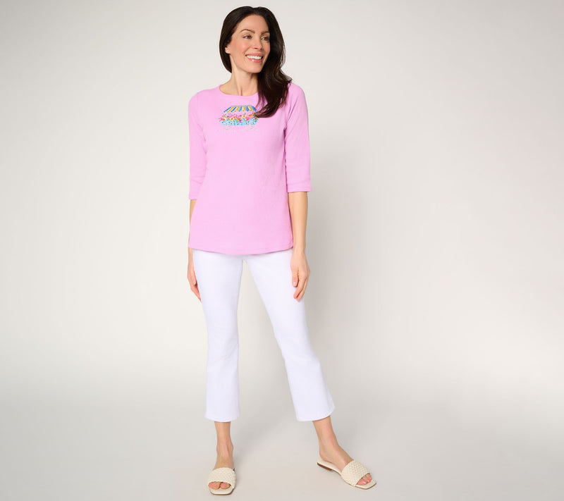 Quacker Factory Secret Garden Waffle Knit 3/4 Sleeve Top — View 5