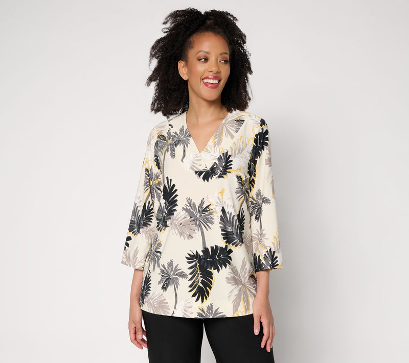 Brandis Dress Out Loud Discovery Knit Golden Palms V Neck Top — View 14