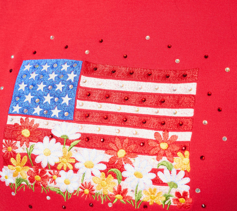 Quacker Factory Red, White and Blooms Embroidered 3/4 Sleeve Top — View 6