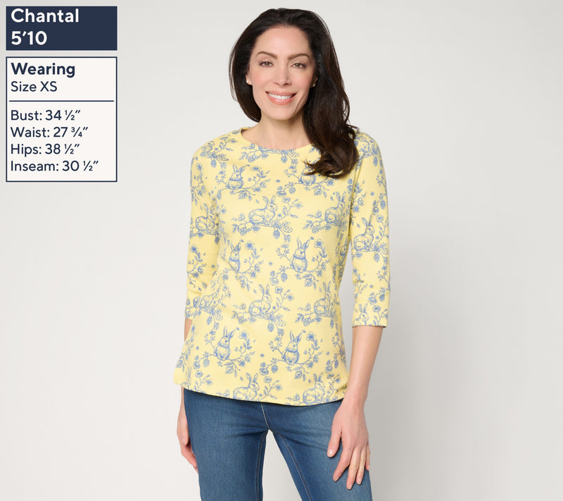 Quacker Factory Bunny Hop Toile Printed Mini Boat Neck Top — View 3