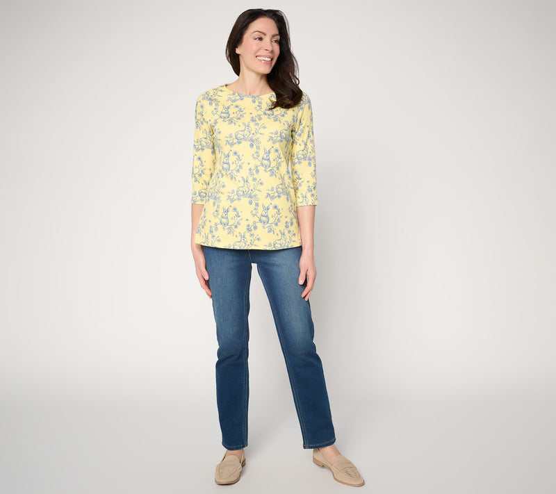 Quacker Factory Bunny Hop Toile Printed Mini Boat Neck Top — View 5