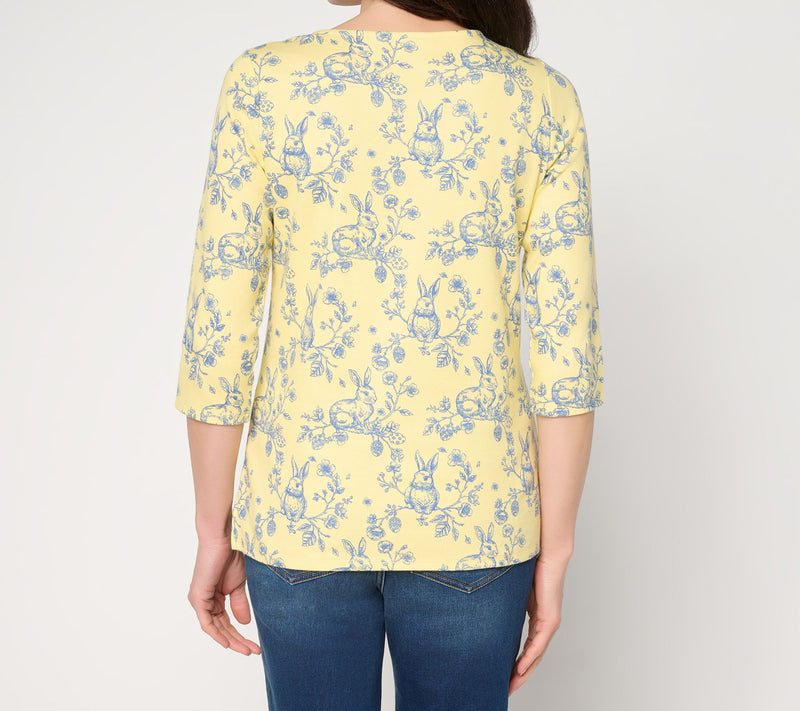 Quacker Factory Bunny Hop Toile Printed Mini Boat Neck Top — View 4