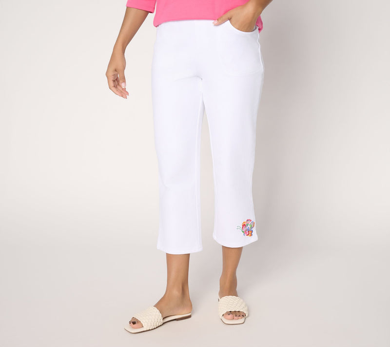 Quacker Factory DreamJeannes Floralicious Embroidered Crop Pant — View 10