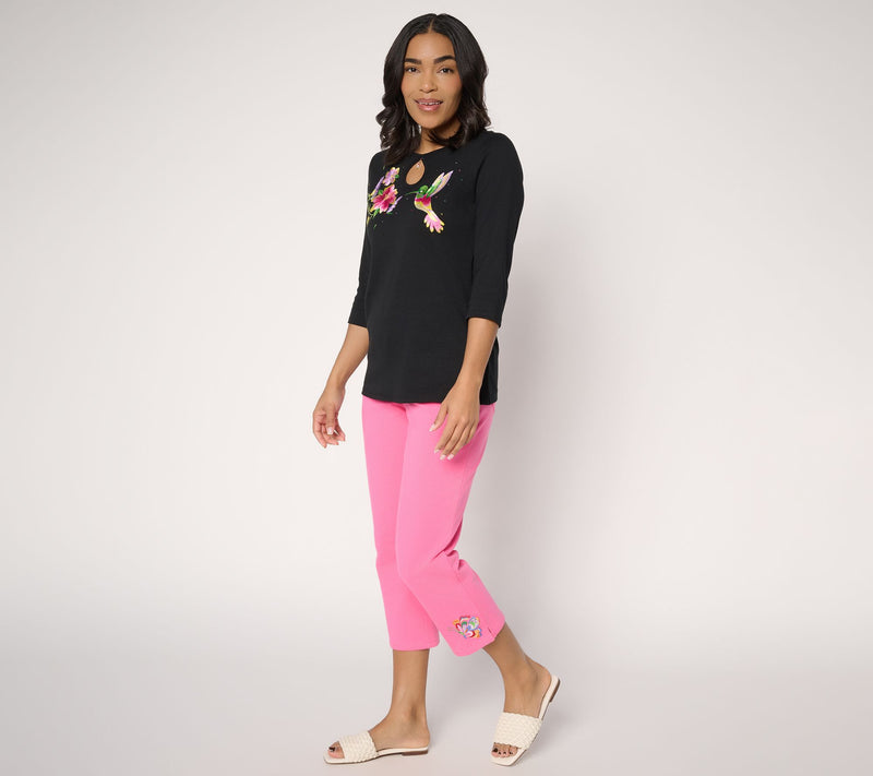 Quacker Factory DreamJeannes Floralicious Embroidered Crop Pant — View 5