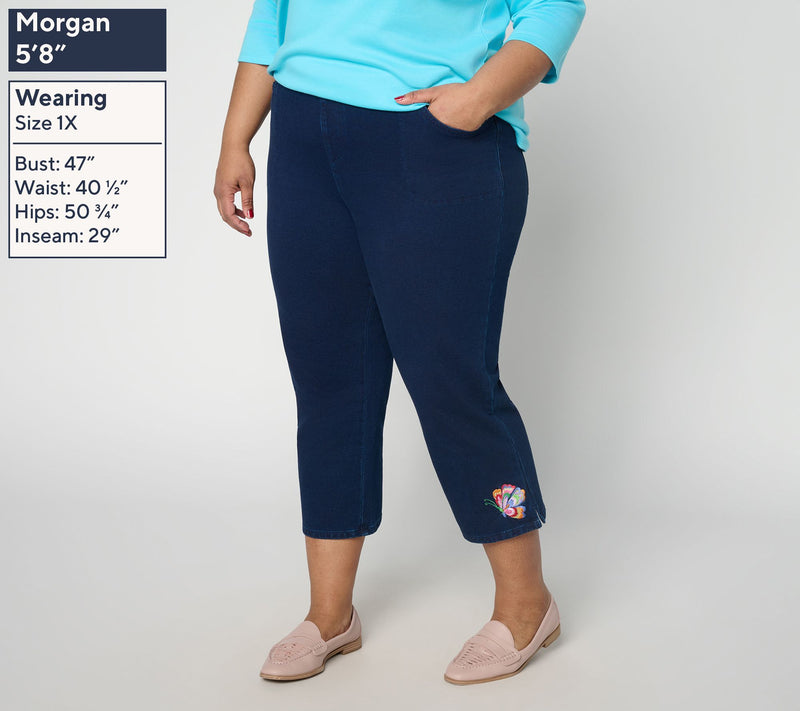 Quacker Factory DreamJeannes Floralicious Embroidered Crop Pant — View 2