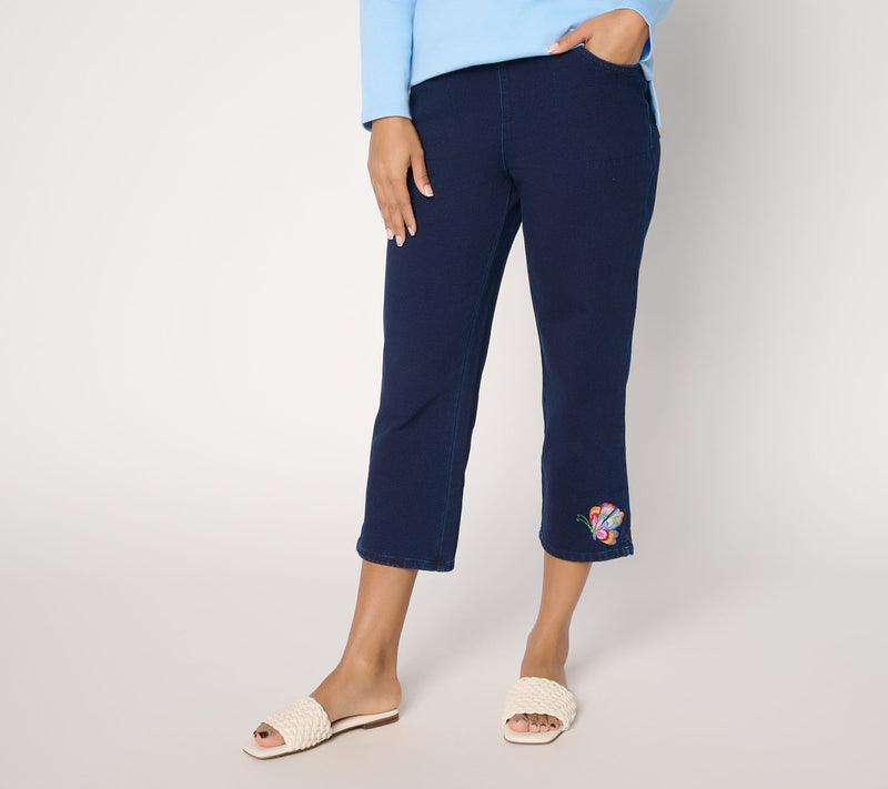 Quacker Factory DreamJeannes Floralicious Embroidered Crop Pant — View 12