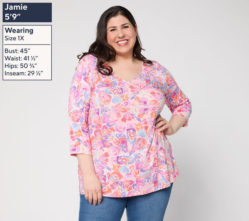 Quacker Factory Kaleidoscope Butterfly Embellished 3/4 Sleeve Top — View 2