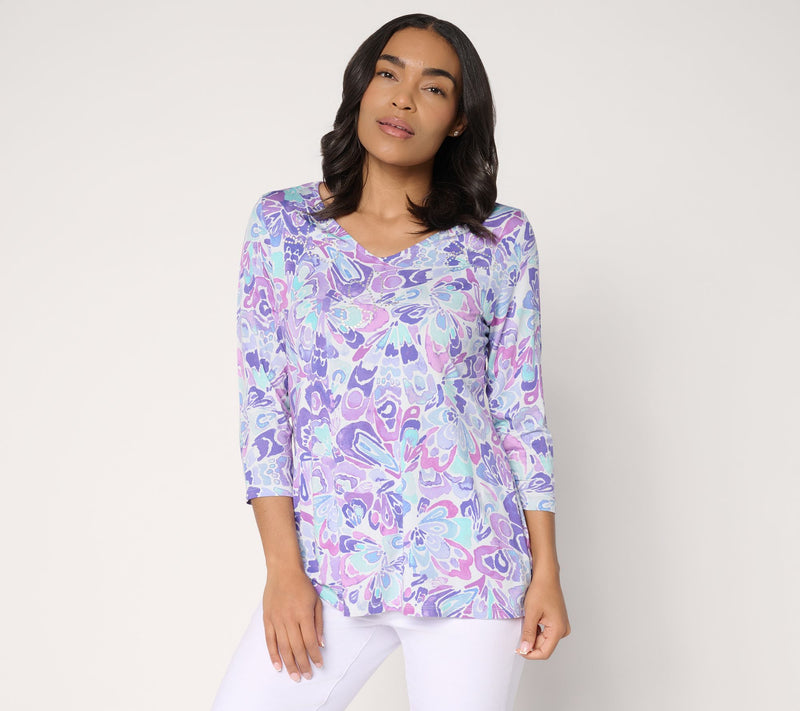 Quacker Factory Kaleidoscope Butterfly Embellished 3/4 Sleeve Top — View 10