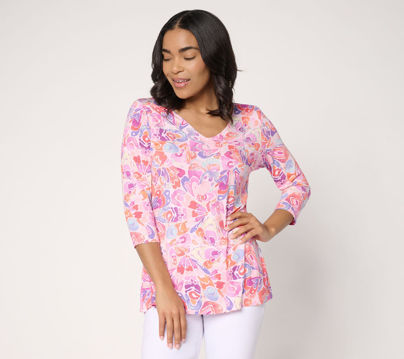 Quacker Factory Kaleidoscope Butterfly Embellished 3/4 Sleeve Top — View 11