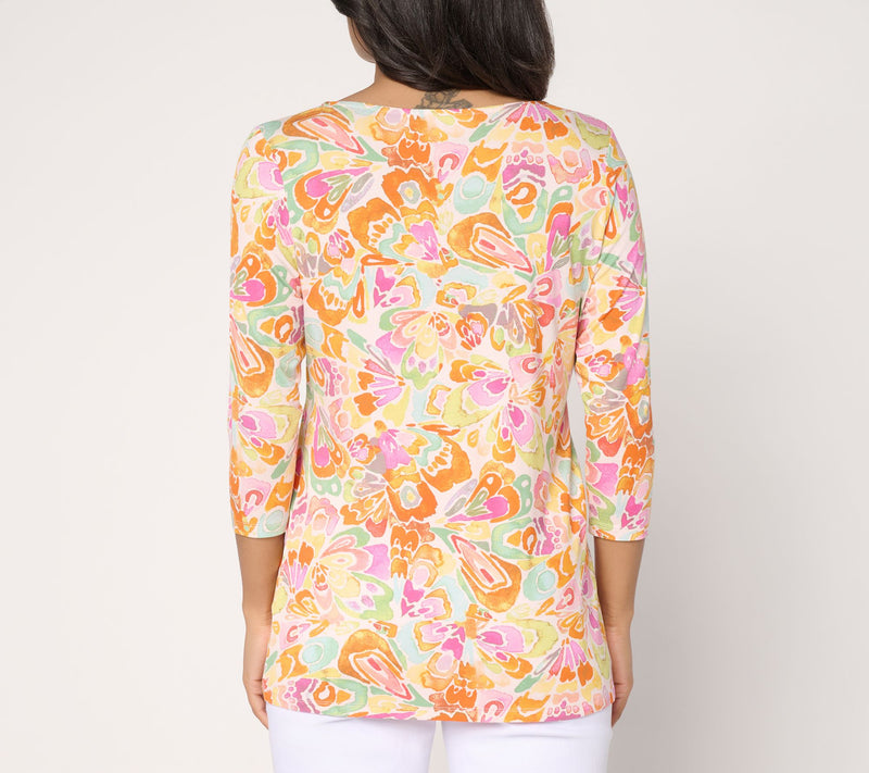 Quacker Factory Kaleidoscope Butterfly Embellished 3/4 Sleeve Top — View 4