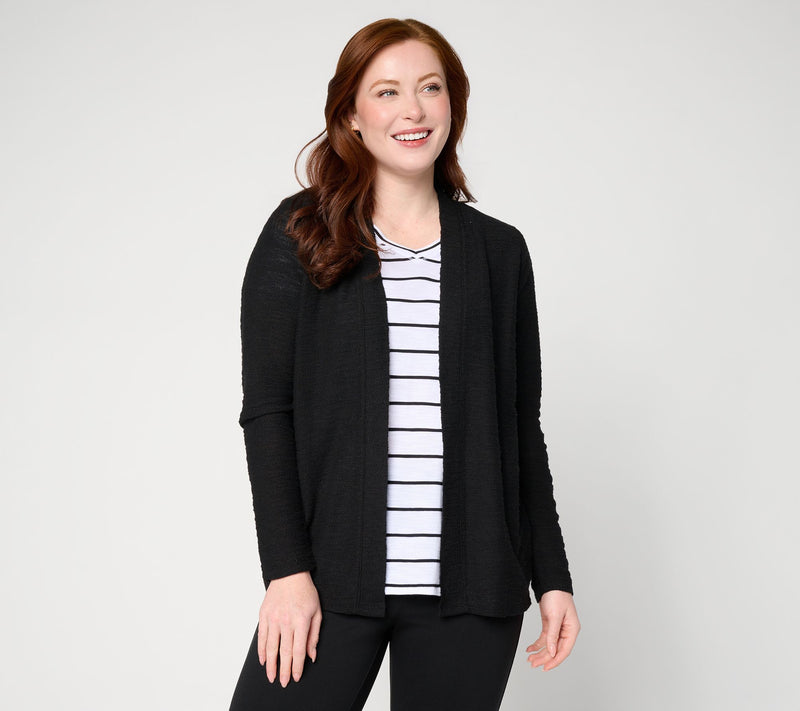 Belle by Kim Gravel Sweatshirt Slub Open Front Long Cardigan — View 13