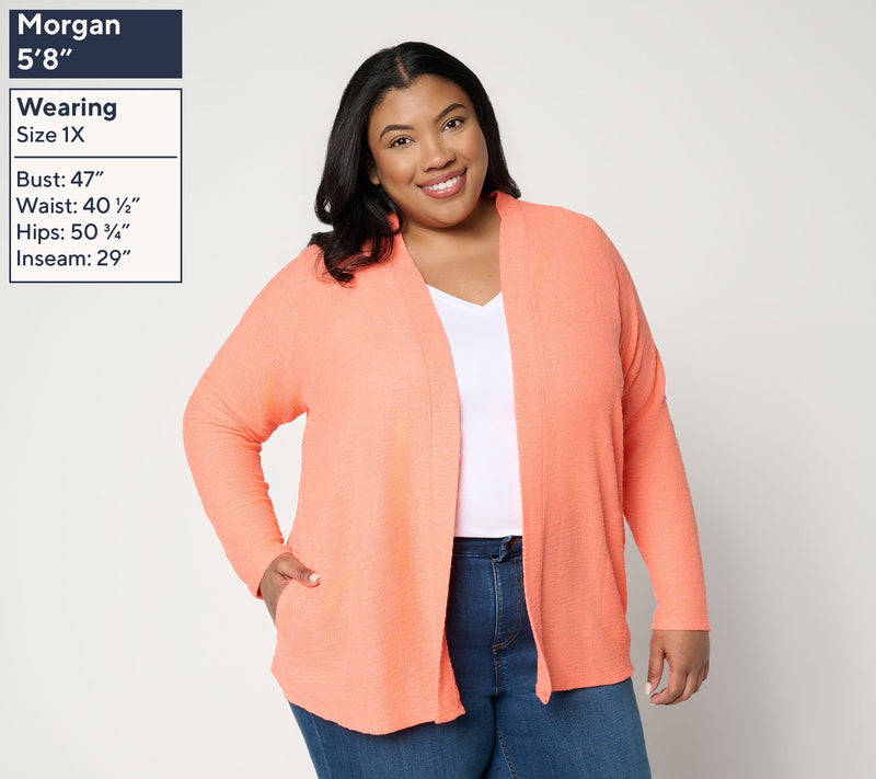 Belle by Kim Gravel Sweatshirt Slub Open Front Long Cardigan — View 2