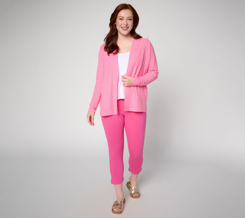 Belle by Kim Gravel Sweatshirt Slub Open Front Long Cardigan — View 5