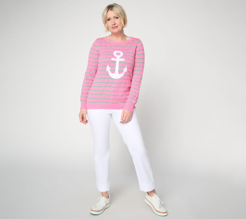 Belle by Kim Gravel Drop it Like it's Yacht Striped Slub Sweater — View 5