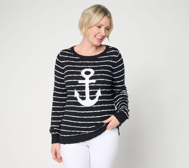 Belle by Kim Gravel Drop it Like it's Yacht Striped Slub Sweater — View 12