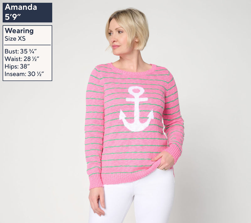 Belle by Kim Gravel Drop it Like it's Yacht Striped Slub Sweater — View 3