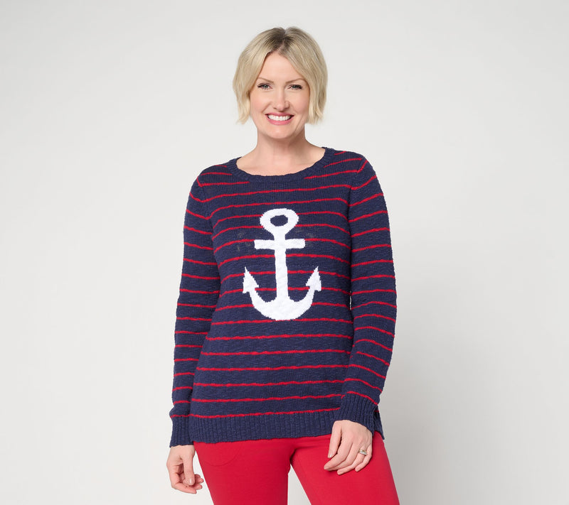 Belle by Kim Gravel Drop it Like it's Yacht Striped Slub Sweater — View 13