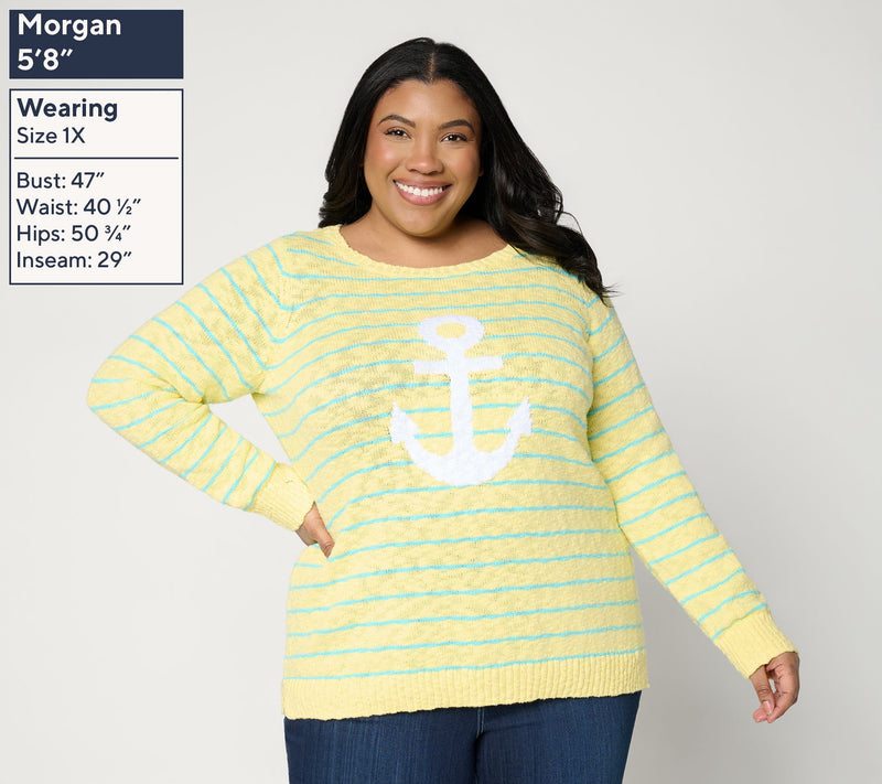 Belle by Kim Gravel Drop it Like it's Yacht Striped Slub Sweater — View 2