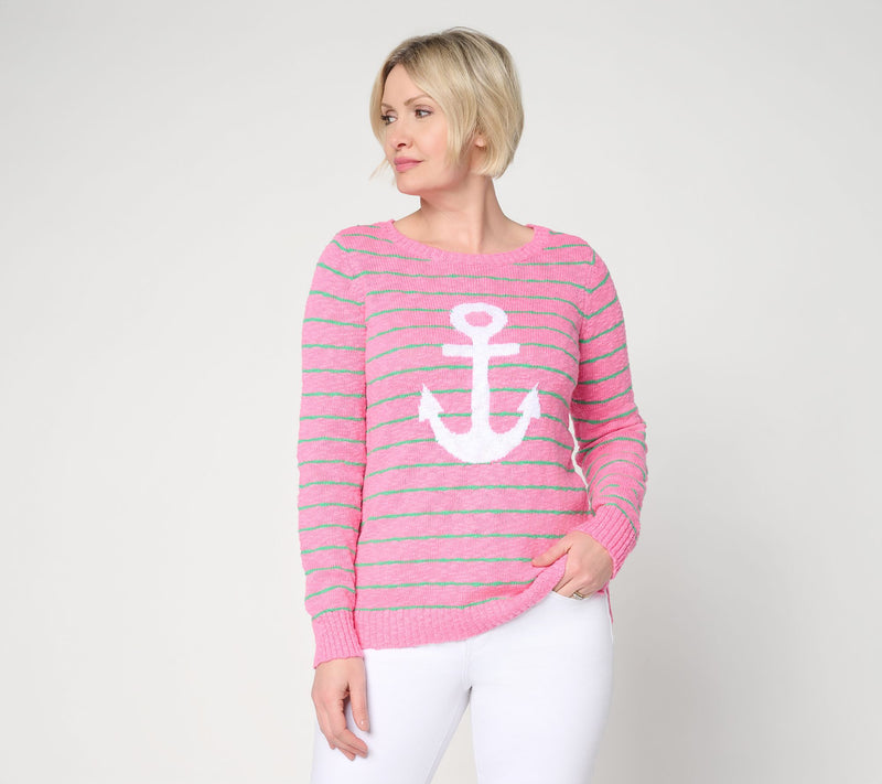 Belle by Kim Gravel Drop it Like it's Yacht Striped Slub Sweater — View 14