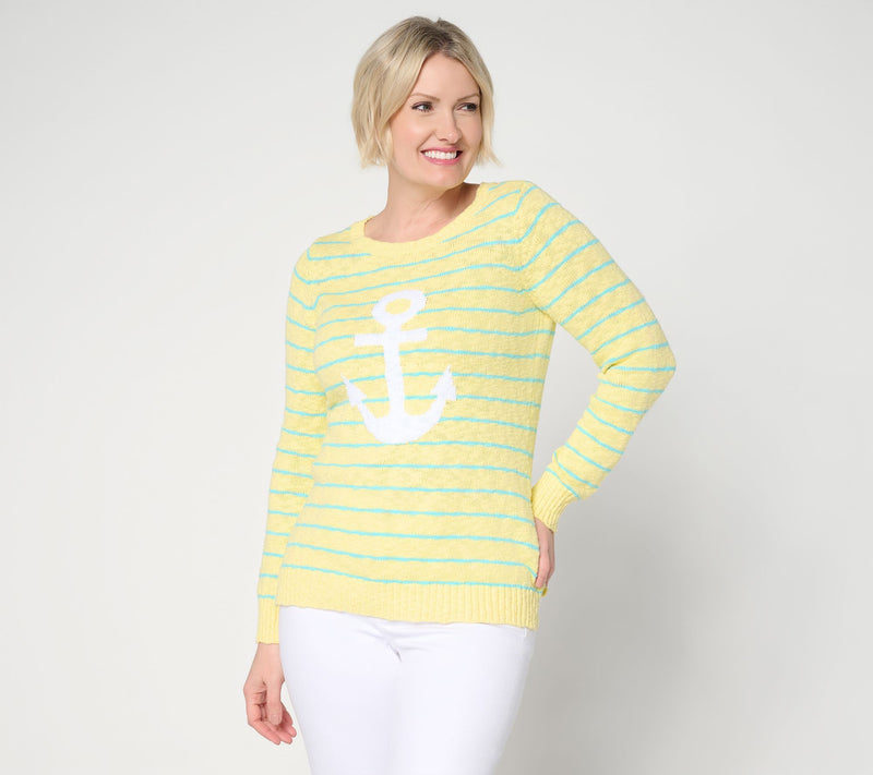 Belle by Kim Gravel Drop it Like it's Yacht Striped Slub Sweater — View 15