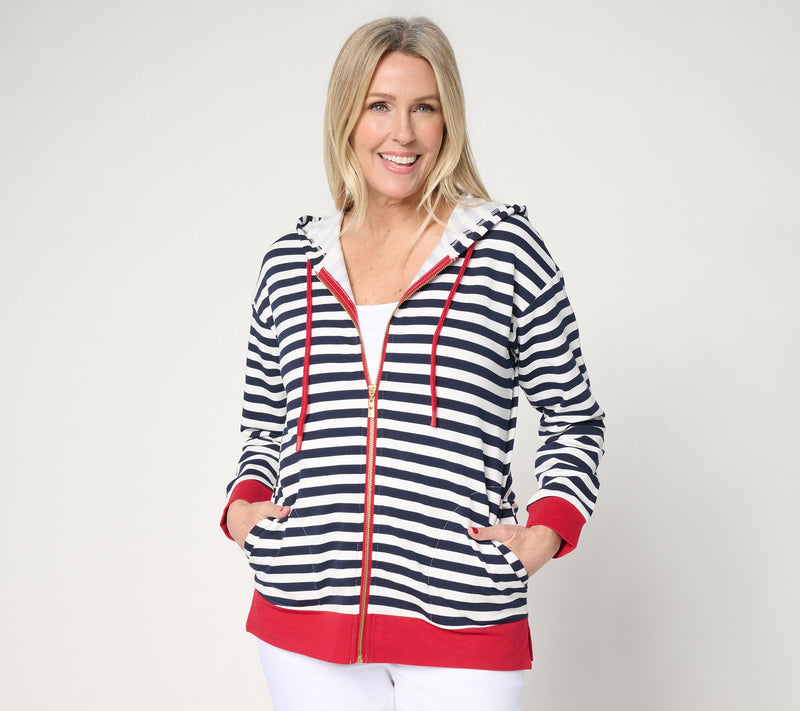 Belle by Kim Gravel Ya Gotta Regatta Contrast Trim Zip Hoodie — View 14