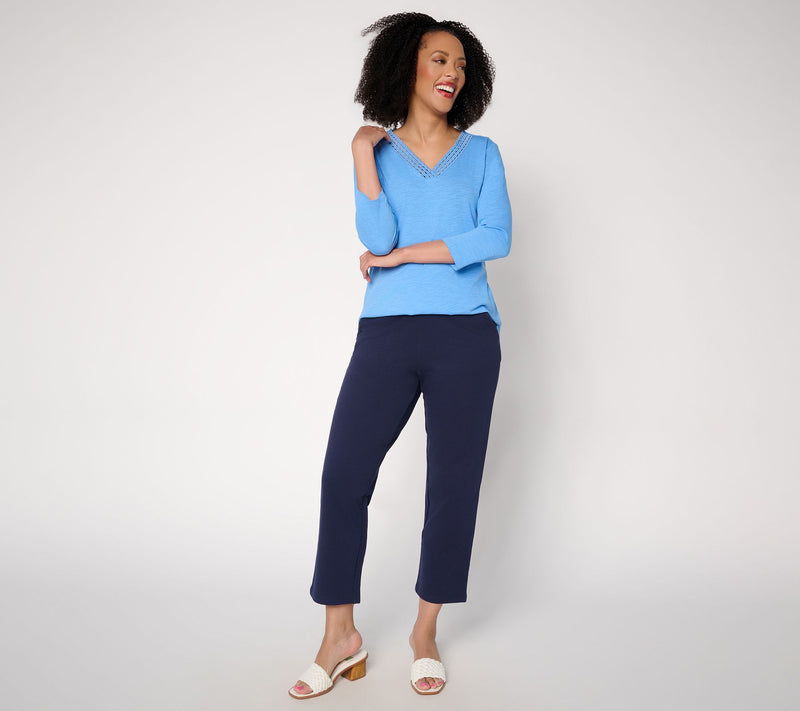 Belle by Kim Gravel Regular French Terry Yacht Club Cropped Pant — View 5