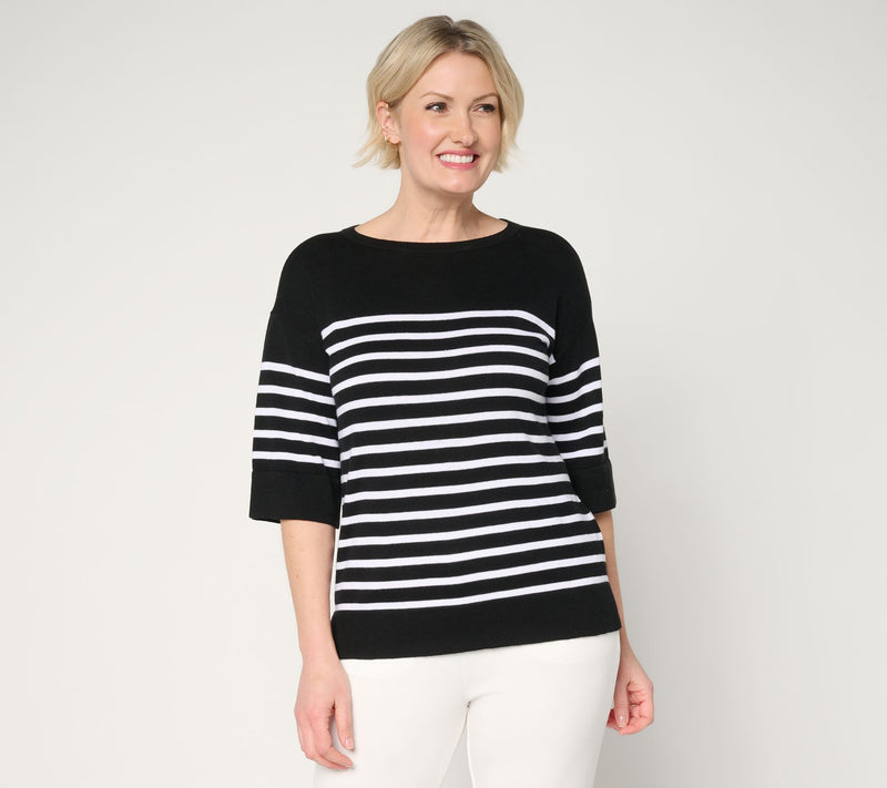 Belle by Kim Gravel Stripes and the City Elbow Sleeve Sweater — View 13