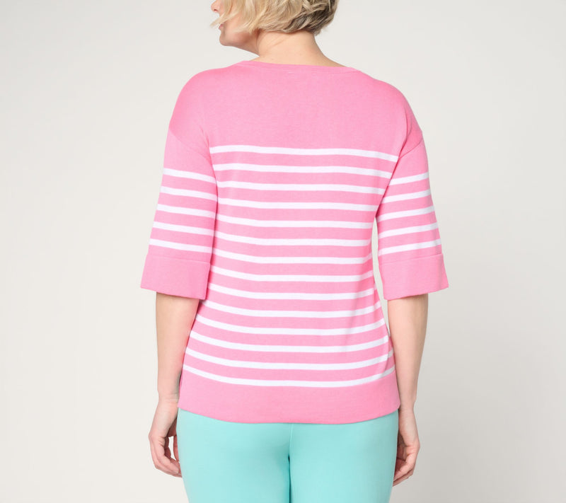 Belle by Kim Gravel Stripes and the City Elbow Sleeve Sweater — View 4