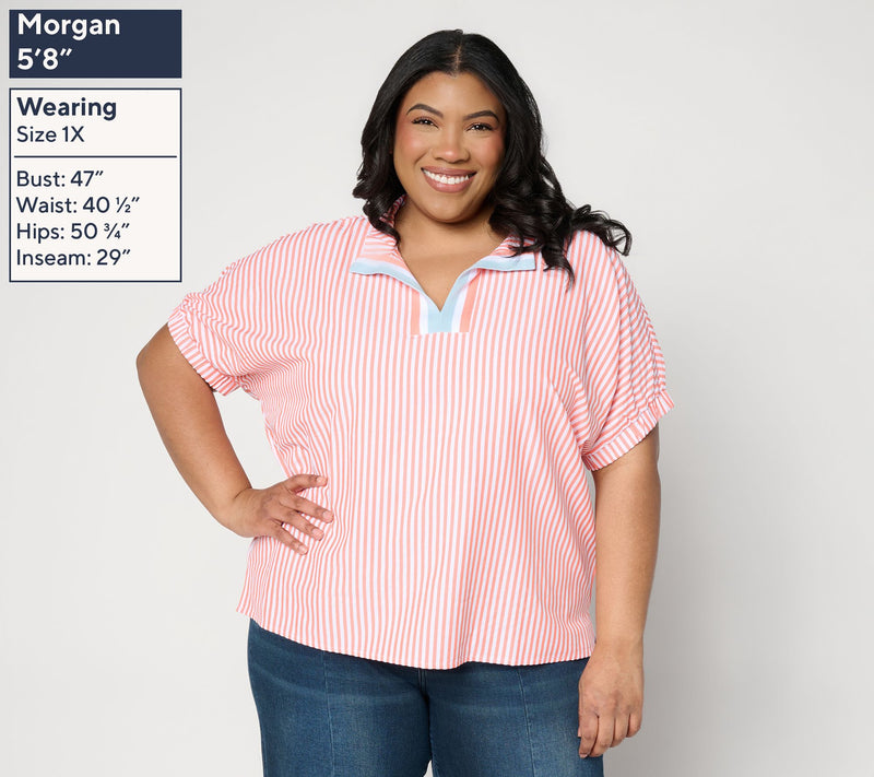 Belle by Kim Gravel Yacht Club Cool Seersucker Stripe Top — View 2