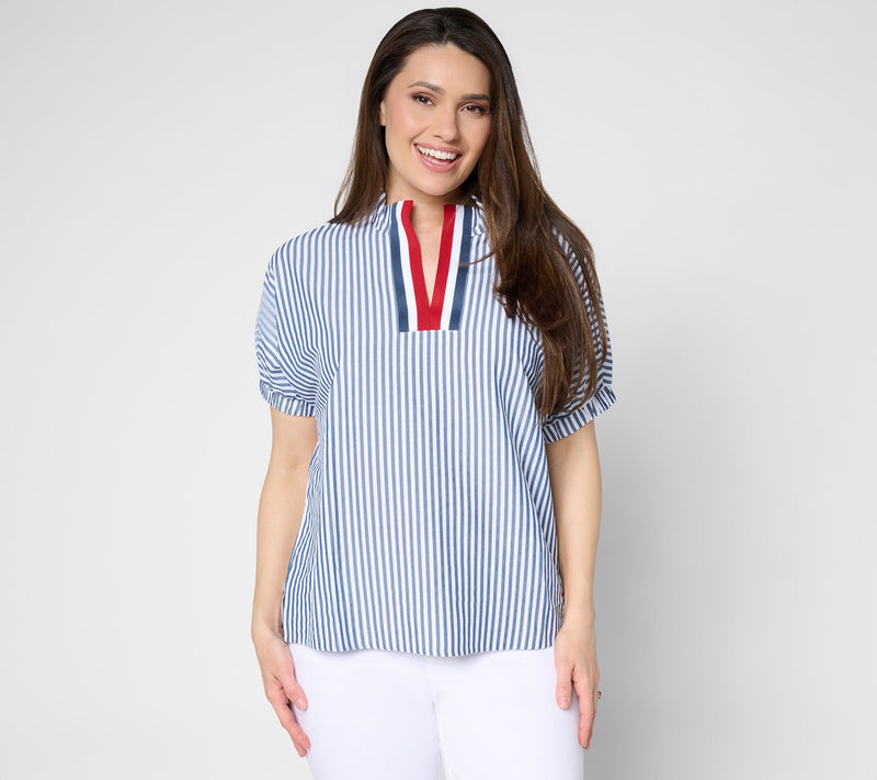 Belle by Kim Gravel Yacht Club Cool Seersucker Stripe Top — View 14