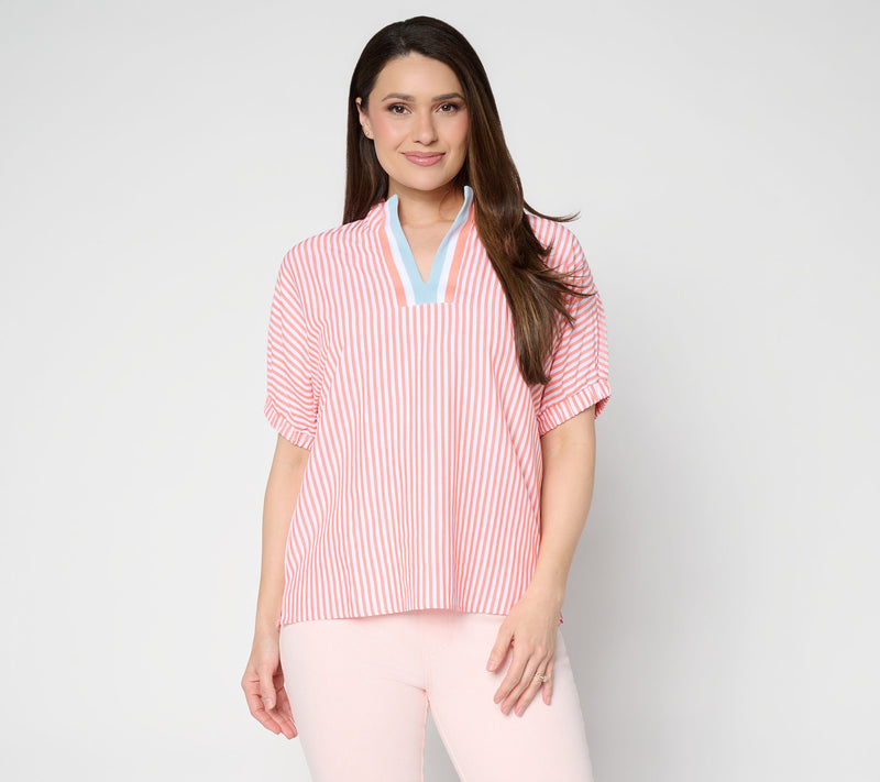 Belle by Kim Gravel Yacht Club Cool Seersucker Stripe Top — View 16
