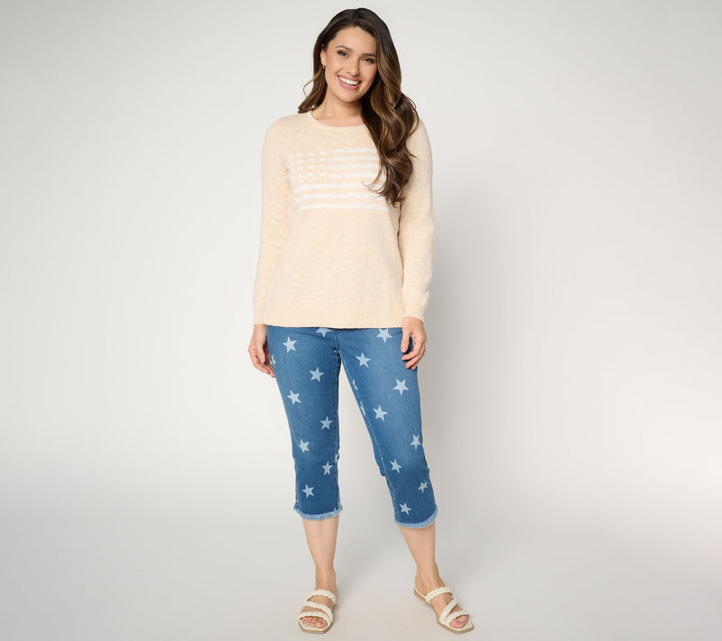 Belle by Kim Gravel Regular TripleLuxe Denim Star Frayed Capri — View 6