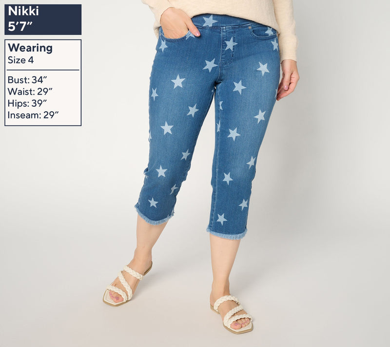 Belle by Kim Gravel Petite TripleLuxe Denim Star Frayed Capri — View 5