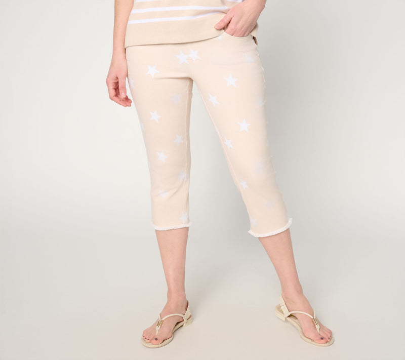 Belle by Kim Gravel Petite TripleLuxe Twill Star Frayed Capri — Main view