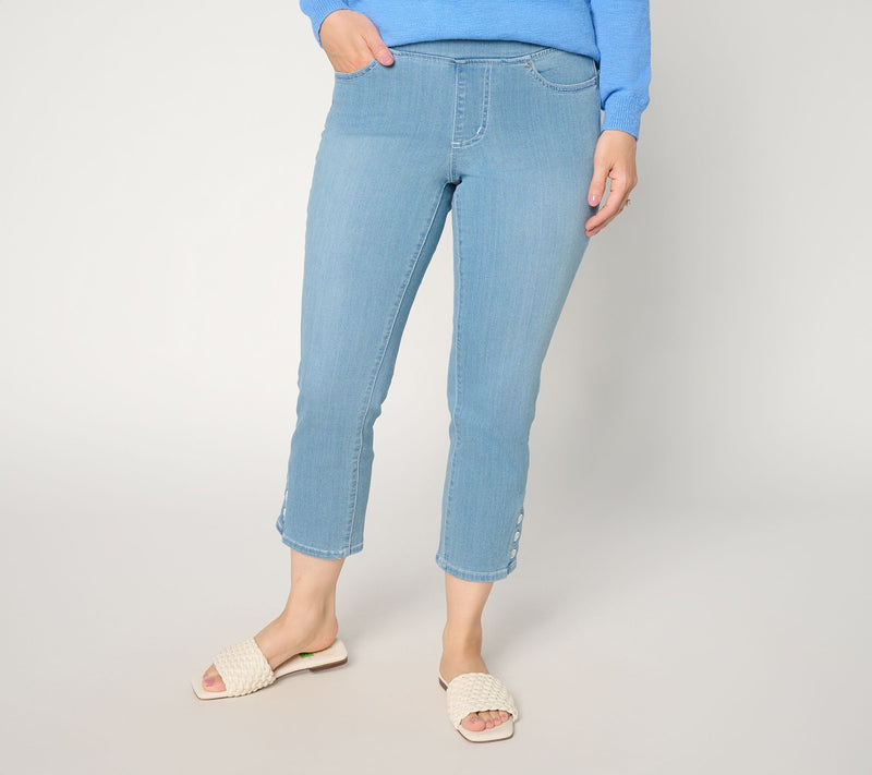 Belle by Kim Gravel Regular Primabelle Denim Button Cropped Jean — View 5
