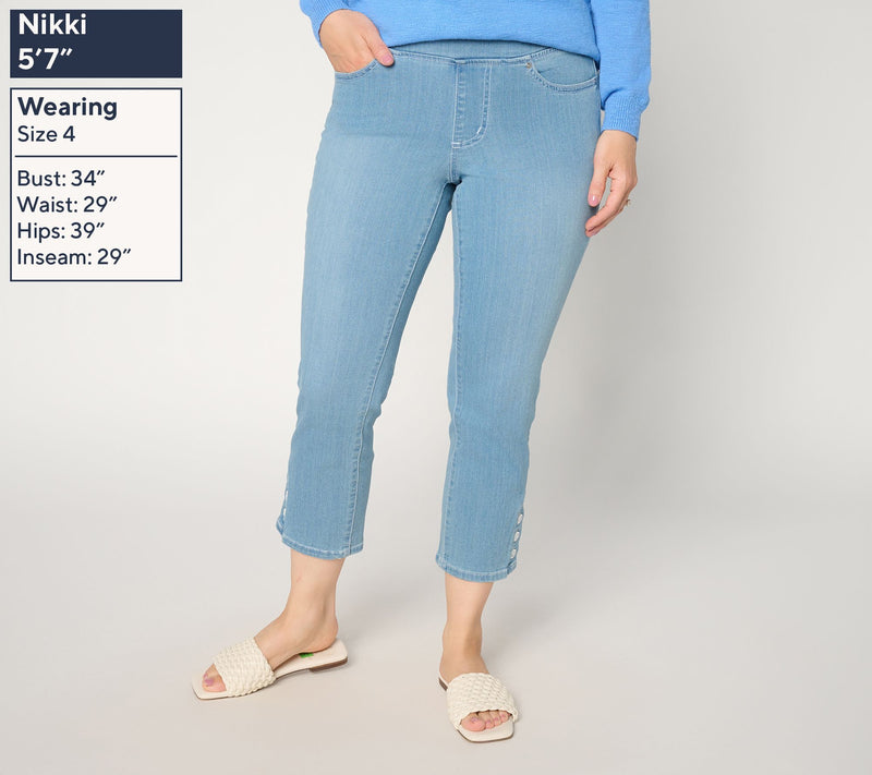 Belle by Kim Gravel Petite Primabelle Denim Button Cropped Jean — View 7