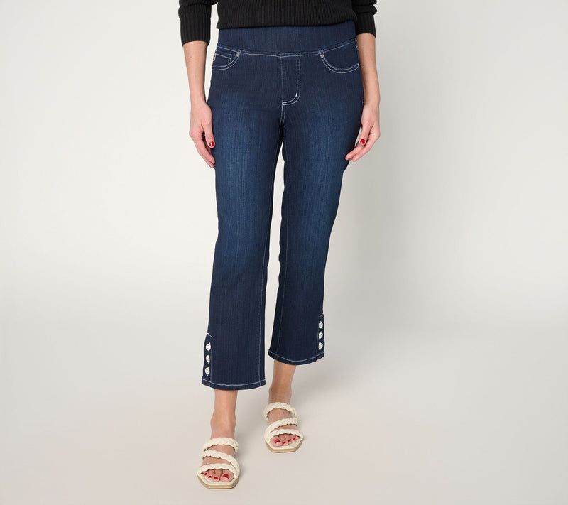 Belle by Kim Gravel Petite Primabelle Denim Button Cropped Jean — View 3